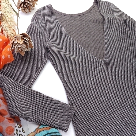 New Moda International Brown Silver Shimmer Gorgeous Back Dress Sz M - Picture 6 of 13